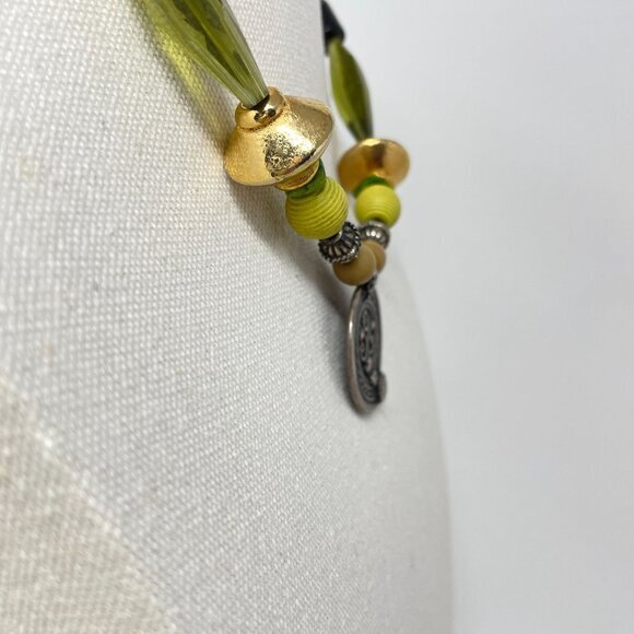 Beaded‎ Silver Pendant Necklace Green Gold Murano Glass Beaded - Picture 5 of 15